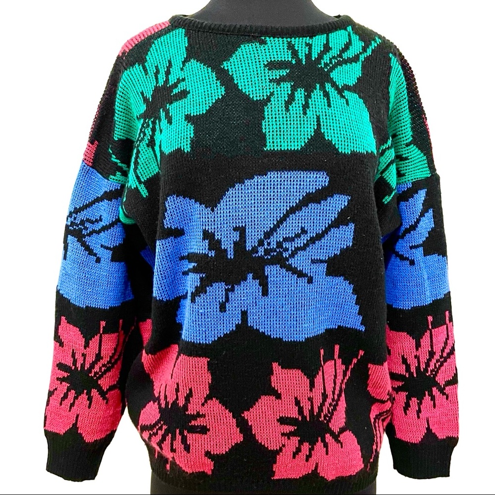 Vintage Abstract Floral Colorful Knit Sweater